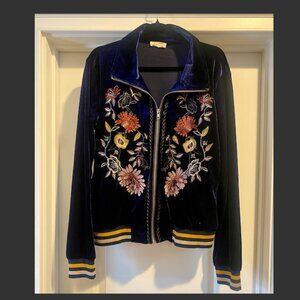 Mystree Midnight Blue Embroidered Velvet Jacket